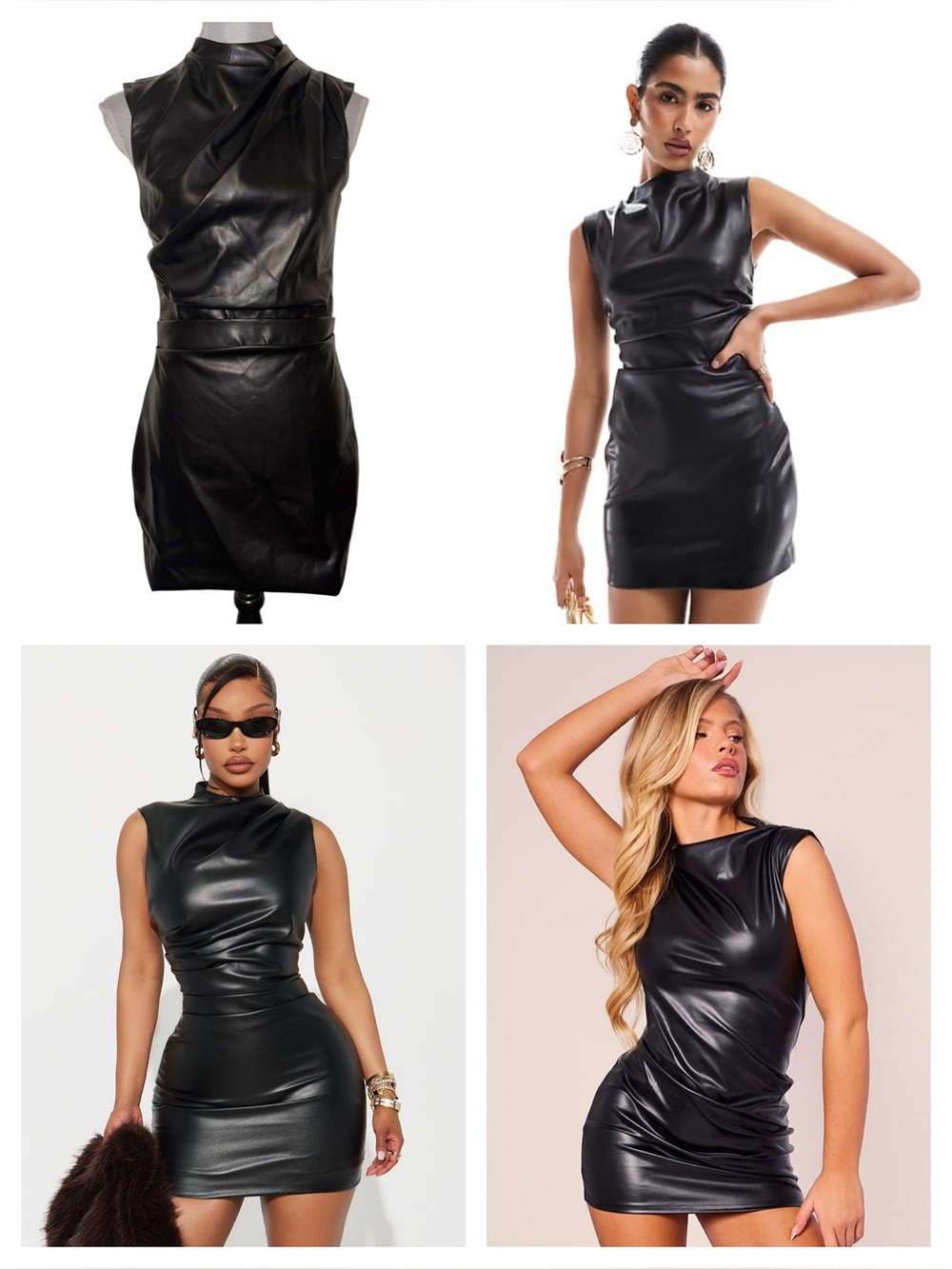 Fashion Nova Estelle Black Faux Leather Mock Neck Mini Dress NWT